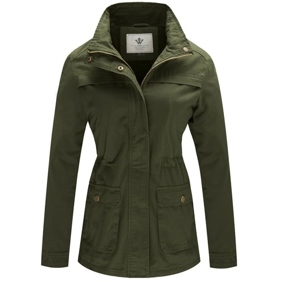 WenVen Women's Spring Cotton Anorak Jacket Light Long Sleeve Utility Coat Green L