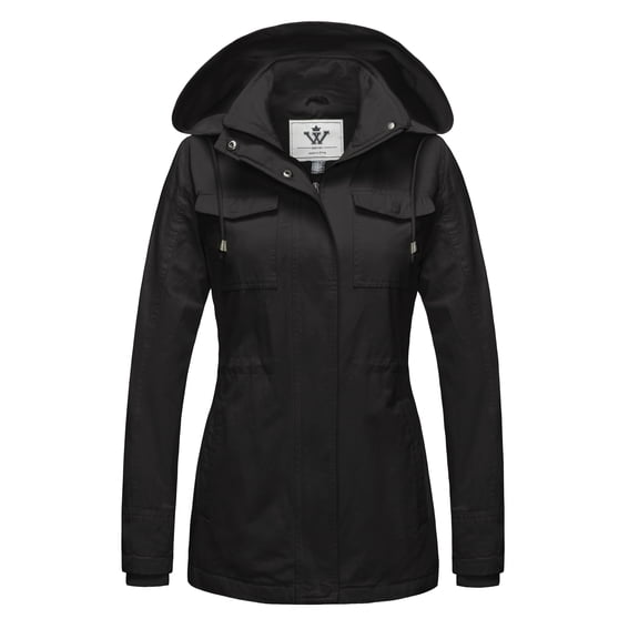 WenVen Women's Anorak Coat Fall Jacket Lightweight Hooded Utility Outerwear Black L