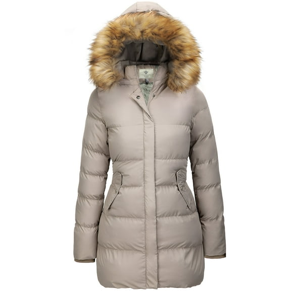 WenVen Women's Winter Coat Puffer Coat Warm Hooded Waterproof Jacket Khaki M
