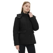 WENVEN Women's Winter Coat Thicken Puffer Coats Windproof Winter Jacket with Hood Black L