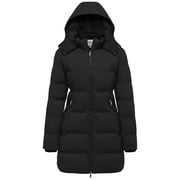 WenVen Womens Winter Coat Thicken Puffer Jacket Hooded Waterproof Jacket Black M