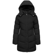 WENVEN Women's Winter Coat Warm Puffer Jacket Hooded Winter Jacket with Hood Black L