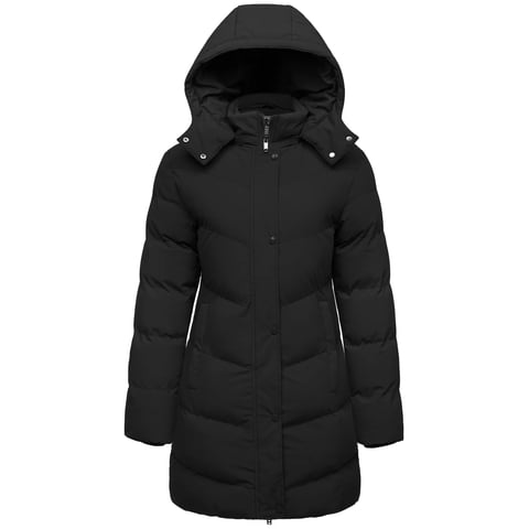 Women's Winter Coat Warm Puffer Jacket Hooded Winter Jacket with Hood Black L