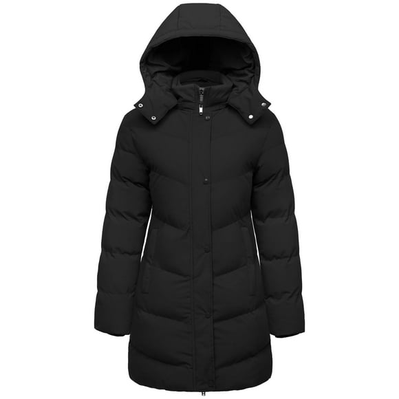 Women's Winter Coat Warm Puffer Jacket Hooded Winter Jacket with Hood Black L