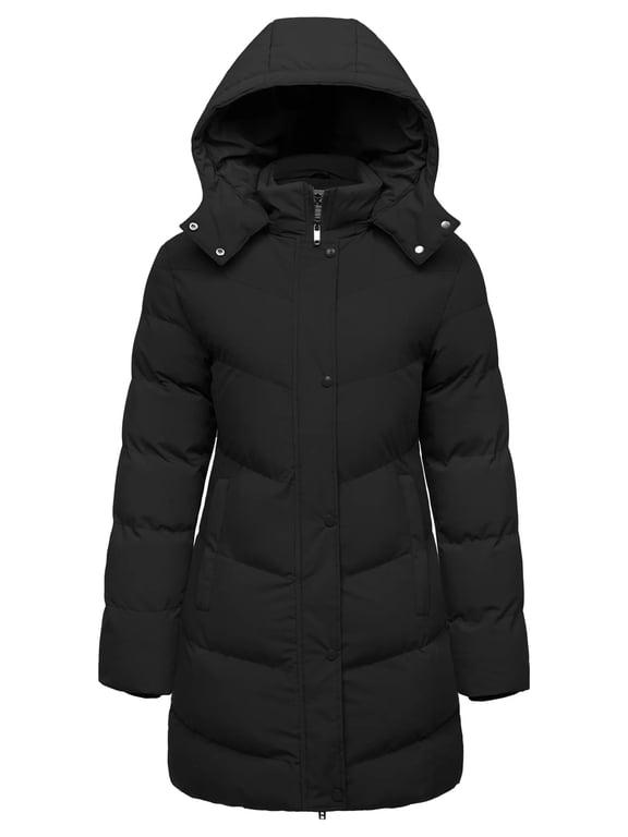 Women's Winter Coat Warm Puffer Jacket Hooded Winter Jacket with Hood Black L