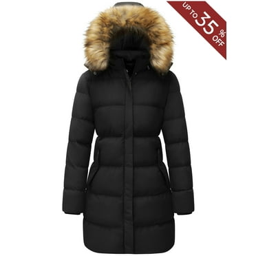 WenVen Women's Winter Coat Warm Puffer Jacket Waterproof Winter Parka Coat with Hood Black L