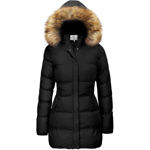WenVen Women's Winter Coat Warm Puffer Jacket Waterproof Winter Parka Coat with Hood Black L