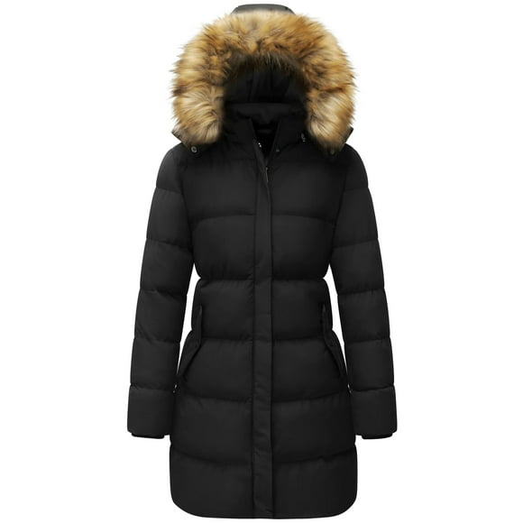 Women's Winter Coat Warm Puffer Jacket Waterproof Winter Parka Coat with Hood Black L