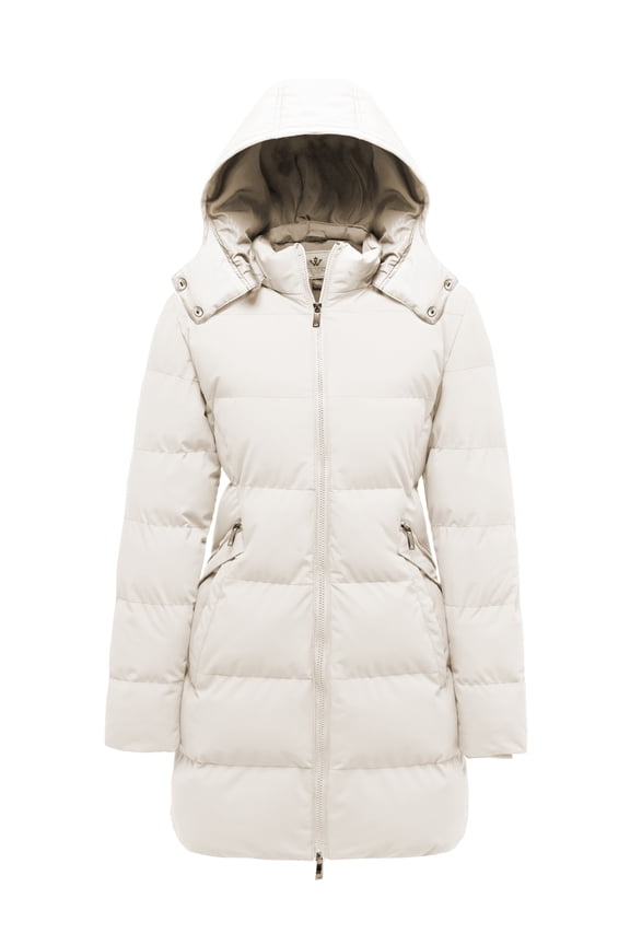 Women's Winter Coat Warm Puffer Jacket Windproof Fleece Jacket Beige 2XL