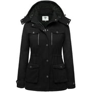 WENVEN Women's Winter Coat Warm Puffer Jacket Windproof Hooded Winter Jacket Black L
