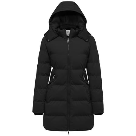 WenVen Women's Winter Coat Warm Puffer Jacket Windproof Puffer Coat Black L