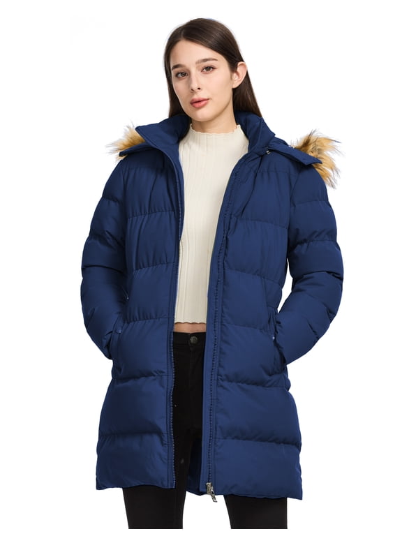 Women's Winter Coat Waterproof Puffer Jacket Hooded Insulated Snow Parka Navy S