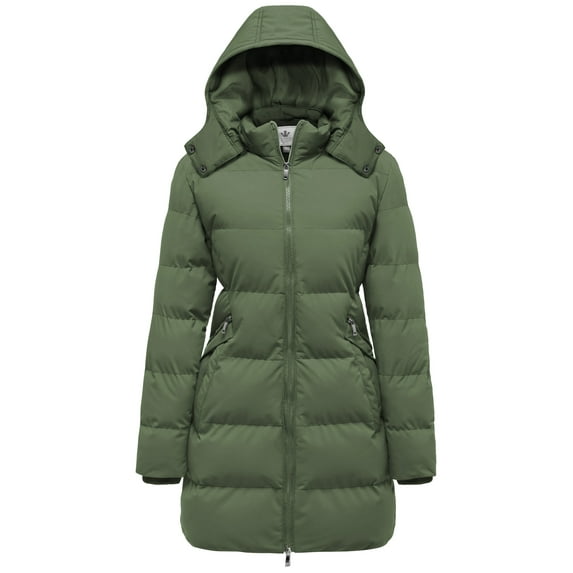 WenVen Women's Winter Coat Waterproof Puffer Jacket Hooded Quilted Coat Green L