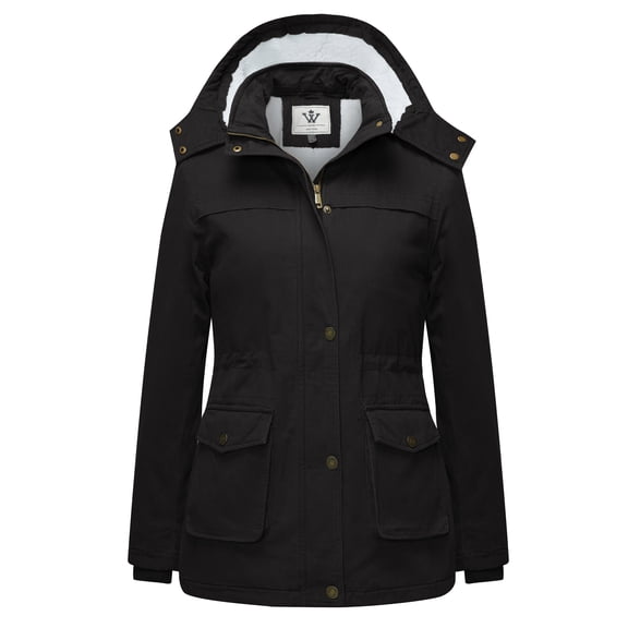 WenVen Women's Winter Cotton Coat Warm Puffer Jacket Windproof Snow Parka with Adjustable Hood Black L