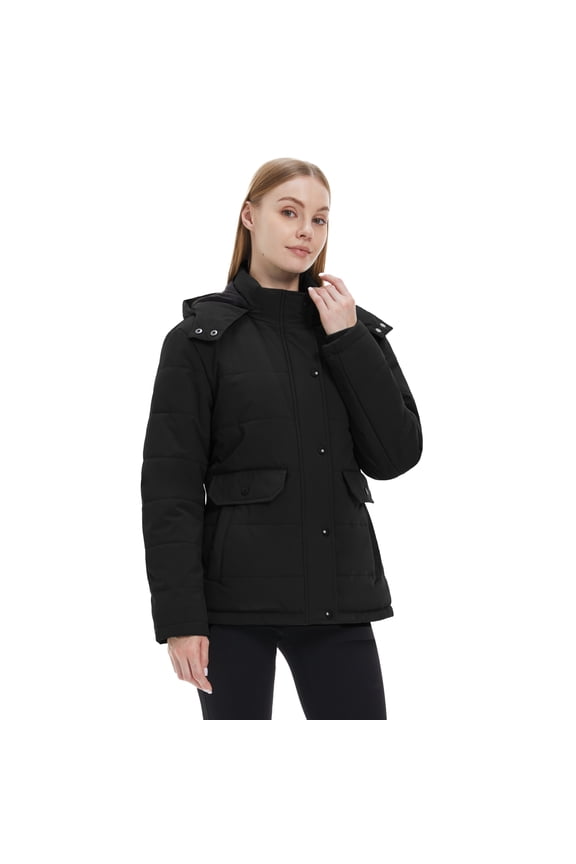 Women's Winter Jacket Quilted Puffer Jacket Recycled Material Winter Coats Black S