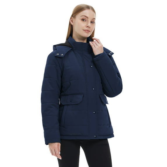 WenVen Women's Winter Jackets Padded Windbreaker Hooded Puffer Jacket Blue 2XL
