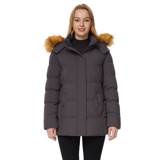 WenVen Women's Coat Warm Winter Puffer Jacket Waterproof Outerwear with Hood Gray M