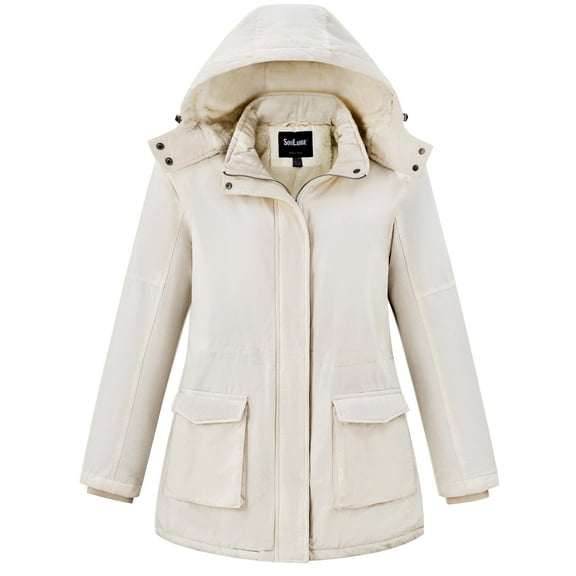 Soularge Women's Plus Size Winter Coat Thicken Cotton Jacket with Removable Hood White 5X