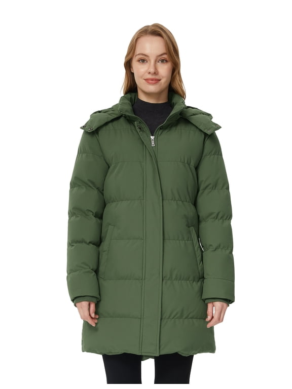 Women's Winter Jacket Insulated Coat Waterproof Parka with Detachable Hood Army Green M