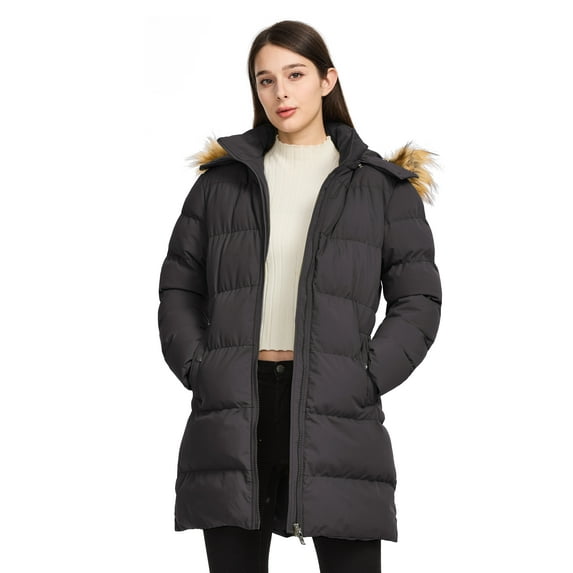 WenVen Women's Winter Coat Waterproof Puffer Jacket Warm Outerwear with Hood Gray L