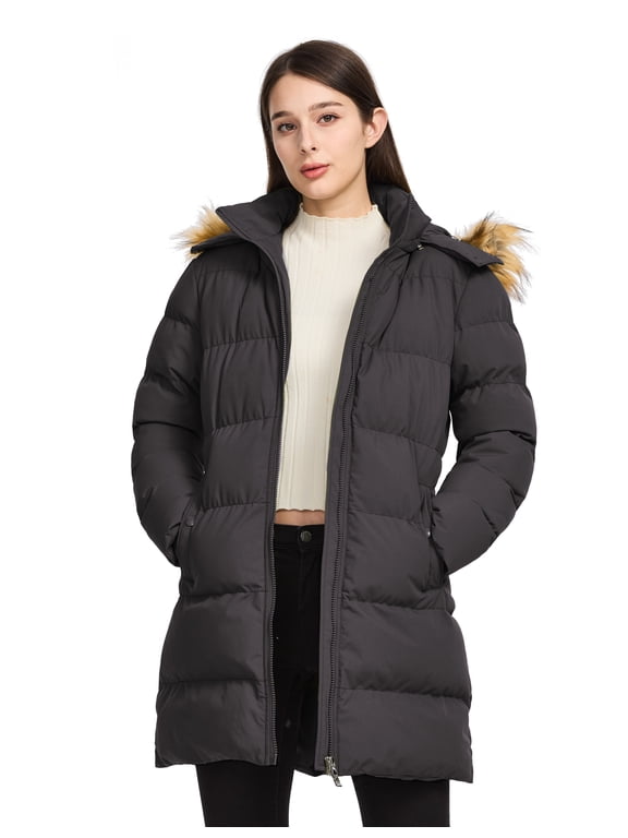 Women's Winter Coat Waterproof Puffer Jacket Warm Outerwear with Hood Gray L