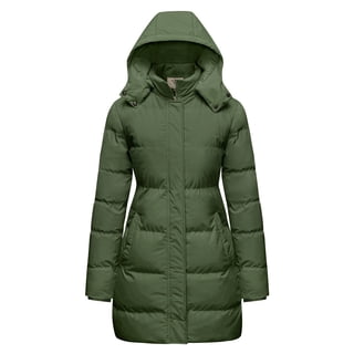 WenVen Women's Winter Jacket Insulated Coat Waterproof Parka with Detachable Hood Army Green M