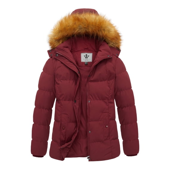 WenVen Women's Winter Coat Quilted Puffer Jacket Windproof Puffy Outerwear Wine Red 2XL