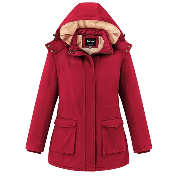 Soularge Women's Plus Size Winter Coat Warm Thicken Cotton Jacket with Hood Red 2X