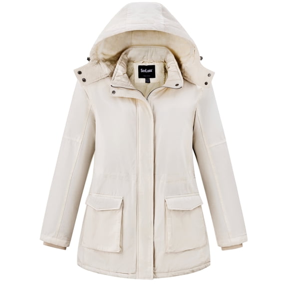 Soularge Women's Plus Size Jacket Insulated Winter Parka with Removable Hood White 3X