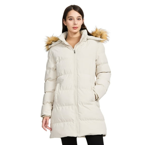 WenVen Women's Puffer Winter Coat Puffer Jacket with Detachable Windproof Hood Beige L