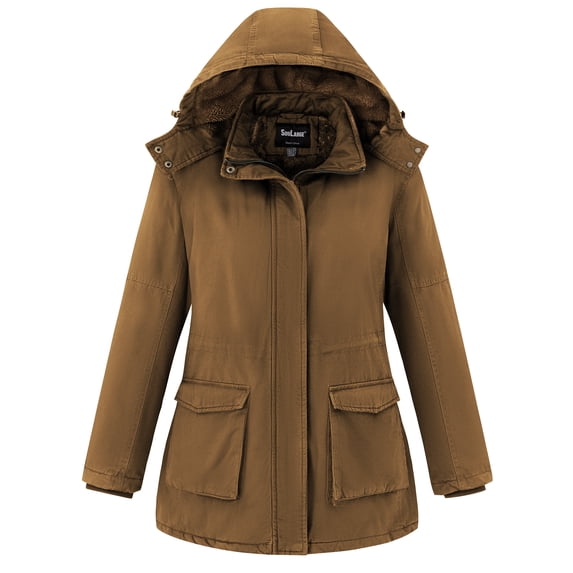 Soularge Women's Plus Size Winter Coat Quilted Windproof Jacket Hooded Parka Coffee 6X