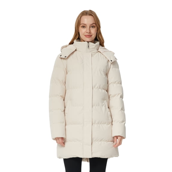WenVen Women's Winter Jacket Snow Coat Puffer Warm Parka Windproof with Adjustable Hood Beige 2XL