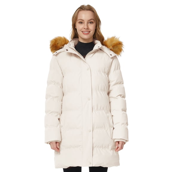 WenVen Women's Winter Coat Puffer Jacket Warm Waterproof Coat Snow Quilted Parka with Hood Beige M