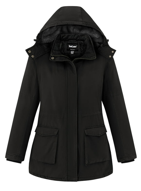 Women's Plus Size Winter Parka Hooded Windproof Coat Warm Fleece Jacket Black 2X