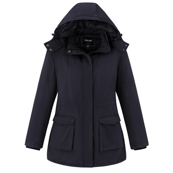 Soularge Women's Plus Size Winter Coat Quilted Windproof Jacket Hooded Parka Navy 4X