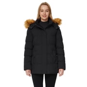 Women's Puffer Jacket Winter Coat Windproof Thicken Parka Ladies Snow Hooded Outerwear Black M