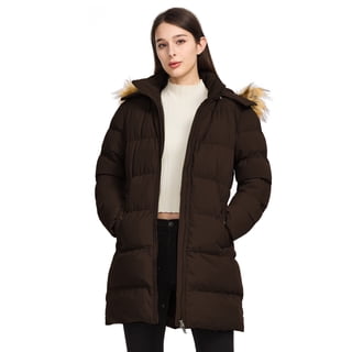 WenVen Women's Insulated Winter Coat Winter Puffer Jacket Warm Windproof with Detachable Hood Coffee 2XL