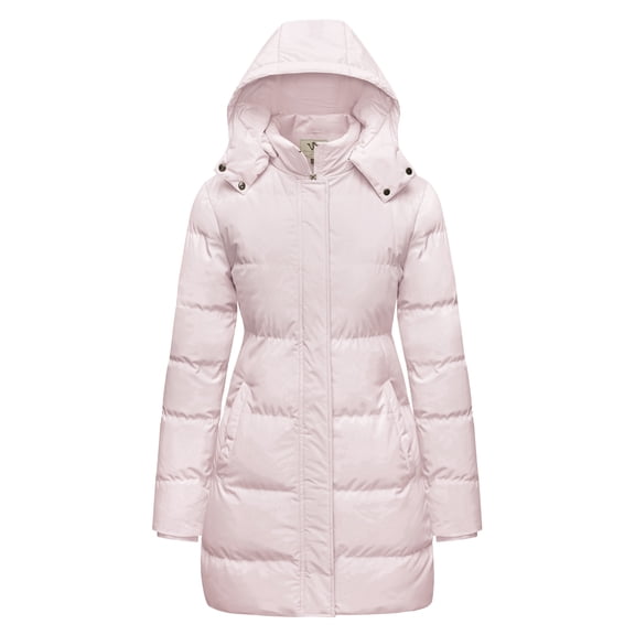 WenVen Women's Puffer Coat Waterproof Winter Jacket Hooded Insulated Parka with Breathable Lining Pink M
