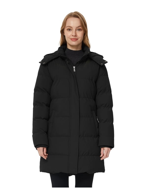 Women's Winter Puffer Coat Warm Jacket Waterproof Padded Parka Thickened with Hood Black M