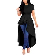 WenZu Womens Casual Shirt Dress High Low Irregular  Hem Blouse Asymmetrical Peplum Long Tunic Tops