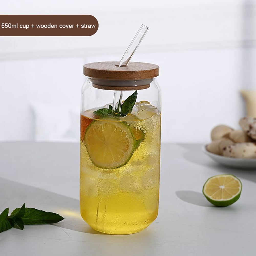 Wenasi Drinking Glass with Bamboo Lid And Glass Straw, Jar Glass, Beer ...