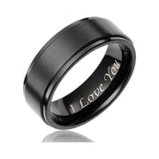 Wenbo Black Tungsten Wedding Band Size 10, Engraved "I Love You" Matte Brushed Promise Ring for Men Gift