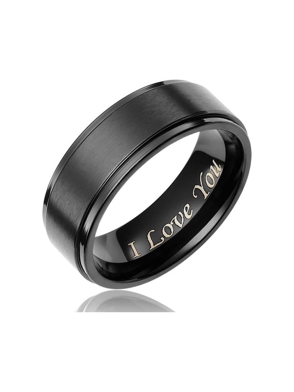 Black Tungsten Wedding Band Size 10, Engraved "I Love You" Matte Brushed Promise Ring for Men Gift
