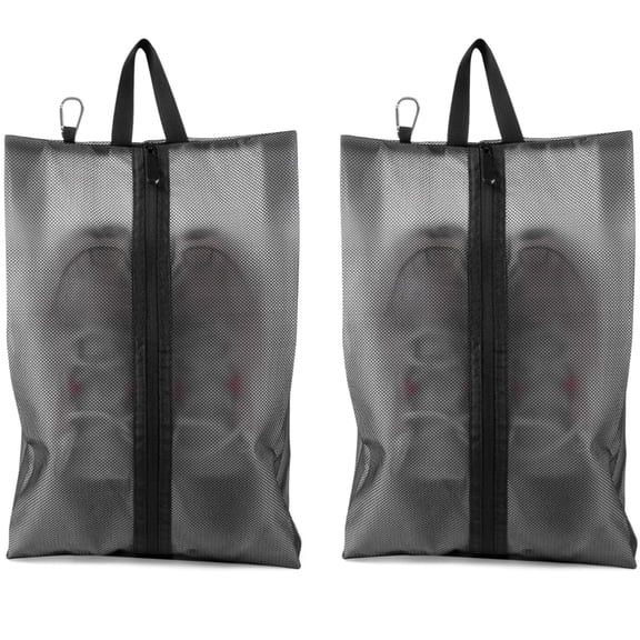 Wenbo Mesh Shoe Storage Bags 2 Pack, Breathable Zipper Shoe Travel Organizer Pouches with Handle & Hook for Luggage Gym Sports