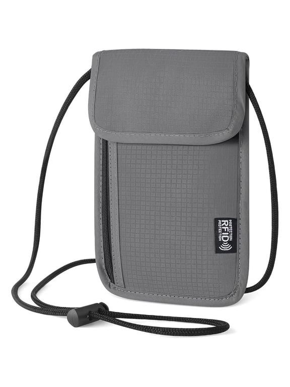 RFID Blocking Passport Holder Neck Pouch, Water Resistant Lightweight Travel Neck Wallet for Passport, ID, Cards & Phone