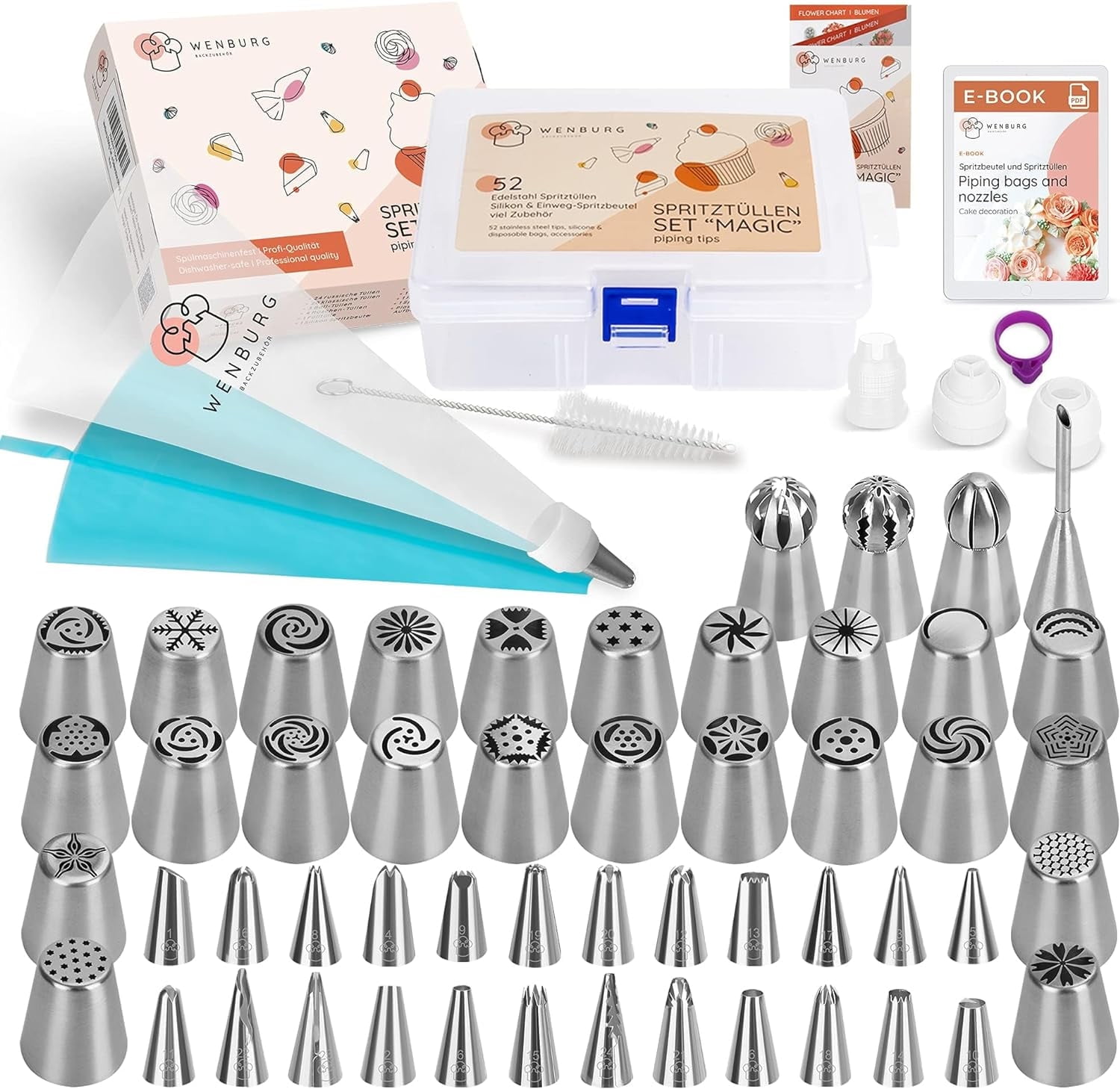 Wenburg Russian Piping Tips Set 100pcs Icing Tips for Cake