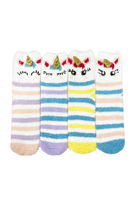 3D Unicorn Plush Socks 4 Pairs Pack M(2-5Y)