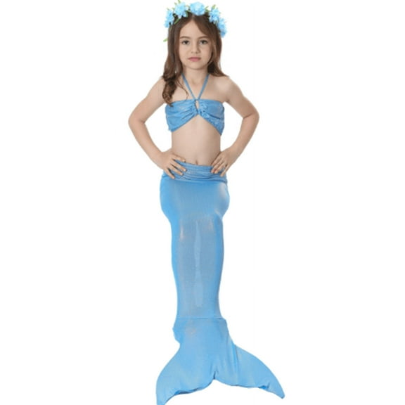 Wenchoice Baby Blue Shinny Mermaid Tail 3 Pieces Swimming Suit 1 M(3-4Y)