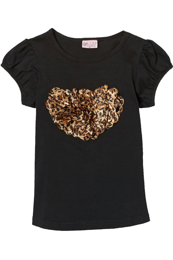 Black Leopard Heart Tee Girl's XL(7T-8T)