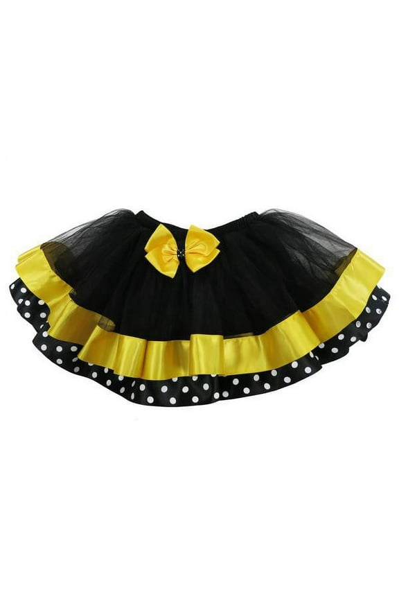 Black Yellow Bumble Bee Polka Dot Ribbon Tutu Skirt Girls S(0-2 Years)